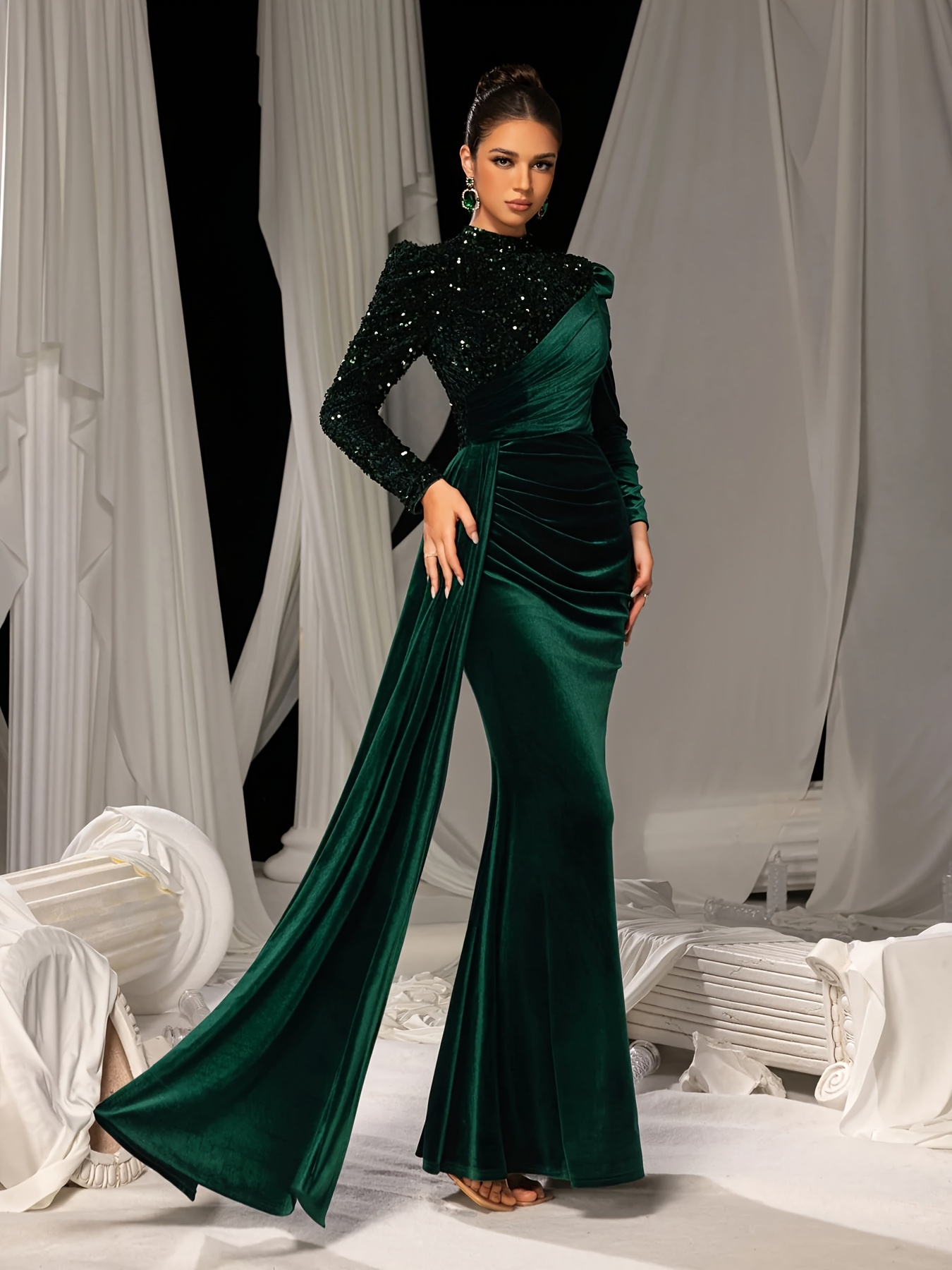 sachin and babi light blue dress I.H.F Emerald Cape Sleeve Mermaid Evening Gown main image 1