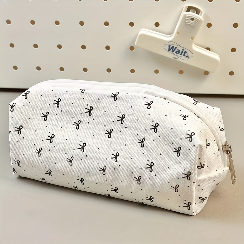 Creative Black Bowknot Pencil Case Large Capacity Student Stationery Storage Bag Multifunctional Office Supplies Organizer