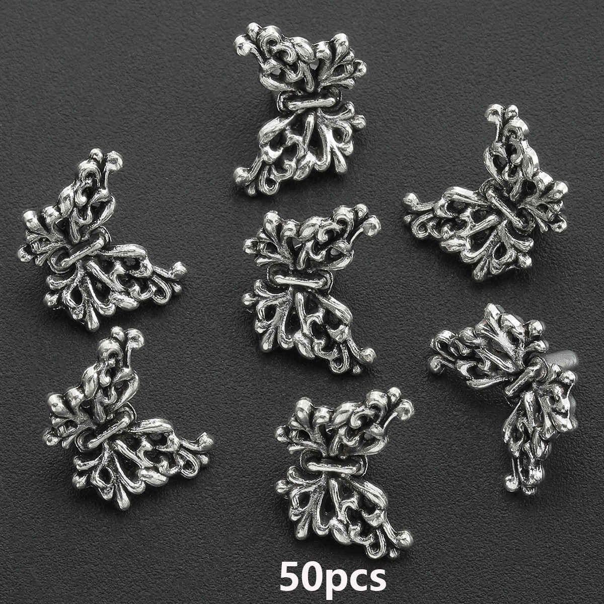 TEMU 50pcs Of -shaped Spacer Beads, Alloy Double-sided Textured Perforated Loose Beads, Three-dimensional Hollow Patterned Beads With Through Holes,