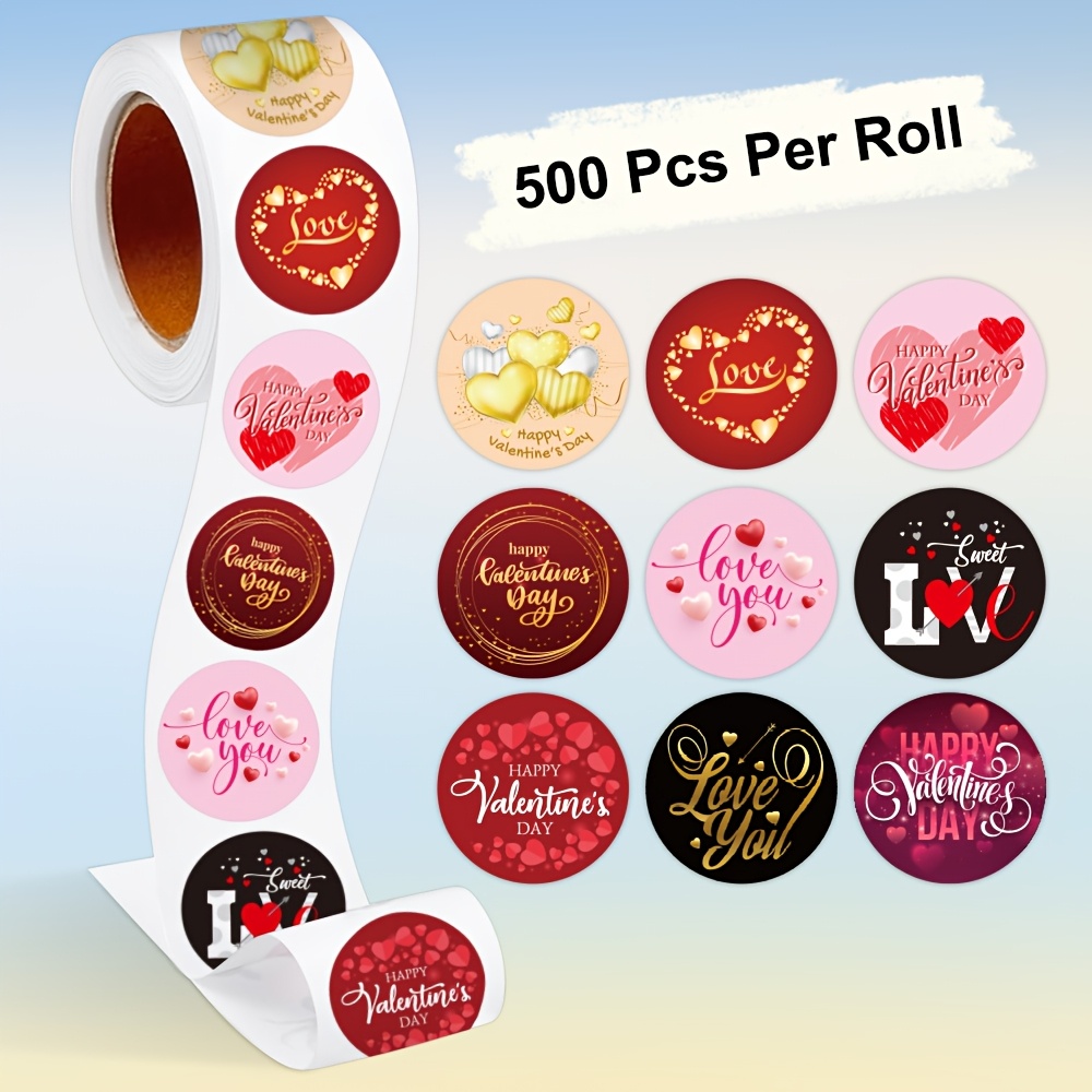 

500pcs Valentine's Day Love Heart Stickers - Self-adhesive Labels With Romantic Phrases & Patterns, Paper For , Designs With Hearts, Flowers & Cupcakes, Valentines Decorations