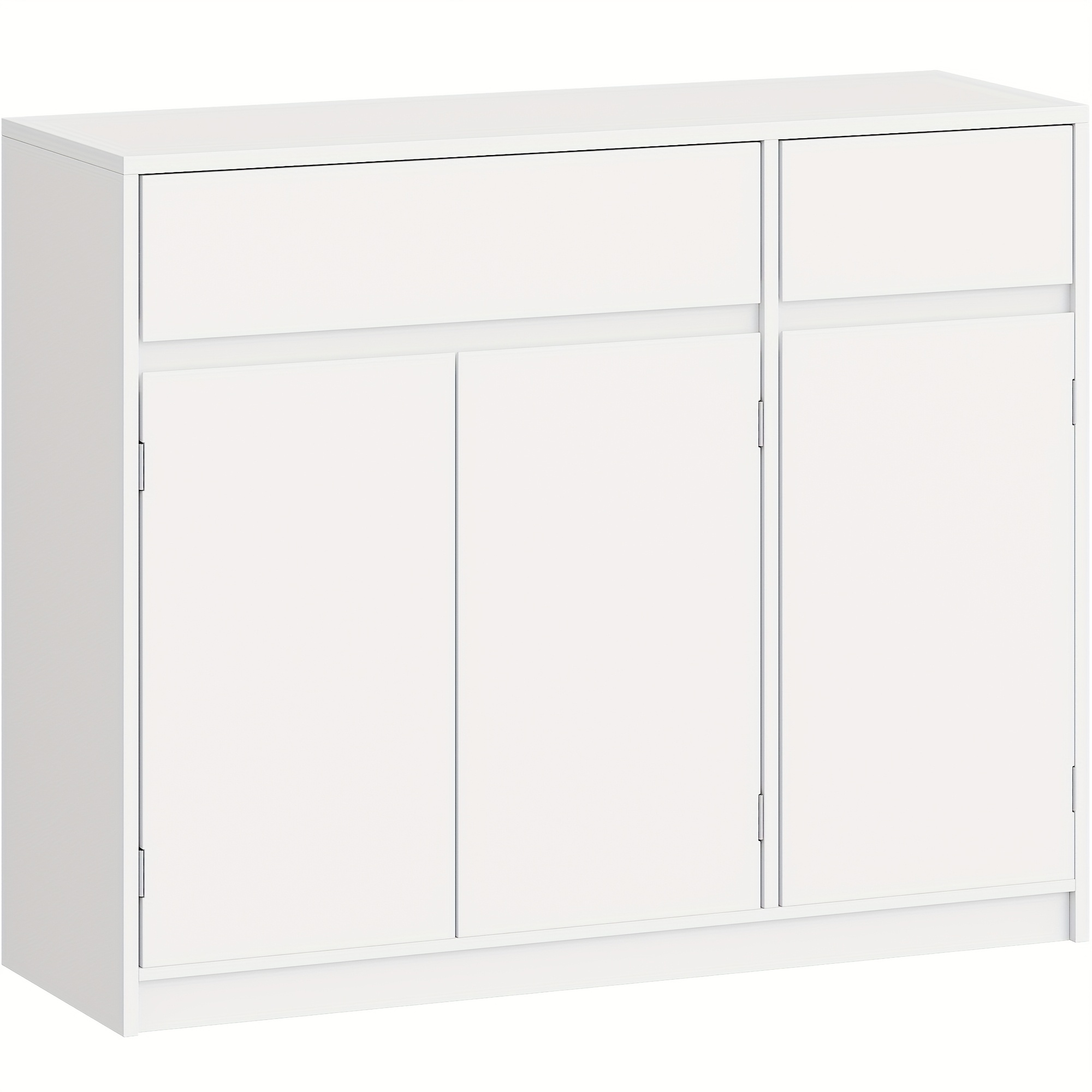 White Storage Unit Featuring A Sideboard And Kitchen Cabinet With 2 Drawers, , And Adjustable Shelves, Designed In A , Suitable For The Kitchen Or Living Room, Measuring 33 X 100 X 81.5 Cm