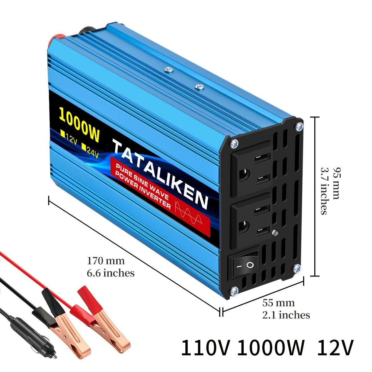 TEMU Pure Sine Inverter 1000w/400w Vehicle Power Inverter 12v To 110v Socket Transformer, Vehicle And Marine Universal Portable Automatic Power Adapter
