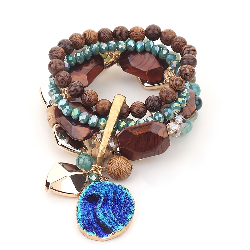 Women's Vintage Bohemian Multi-Layer Stacked Beaded Bracelet, Beach Gift
