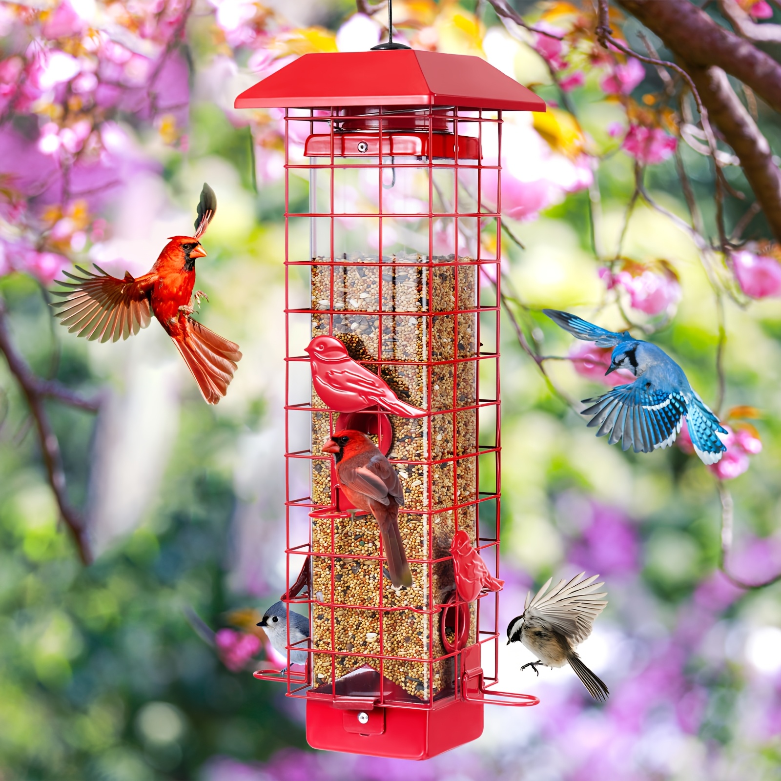 TEMU Kingsyard Squirrel Proof Bird Feeder For Outside Garden Yard Metal Mesh Bird Feeders For Outdoors Hanging Gravity Protection Wild Bird Feeders
