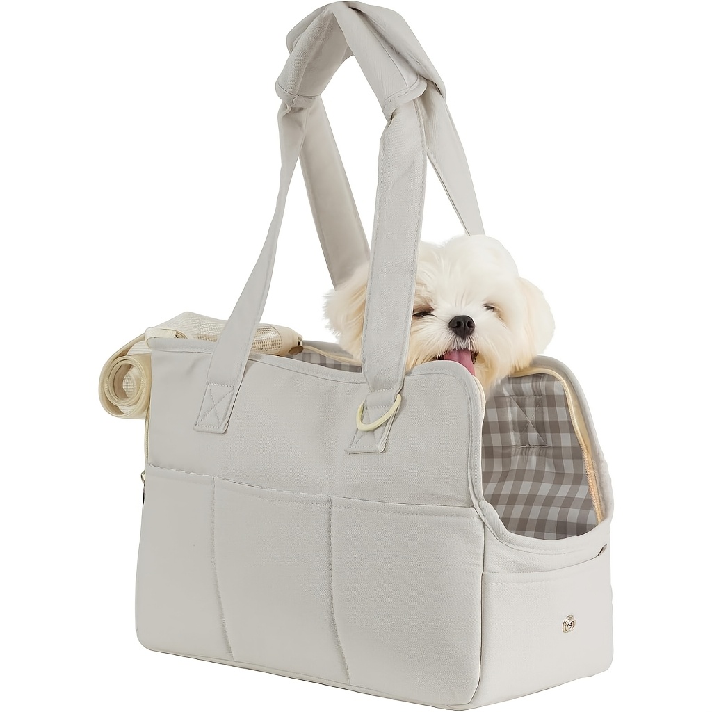 TEMU Foldable Breathable Pet Carry Organiser Bag, Soft Sided Small Animal Travel Carrier With Extra Large Side Pockets, Portable Handbag For Puppy,