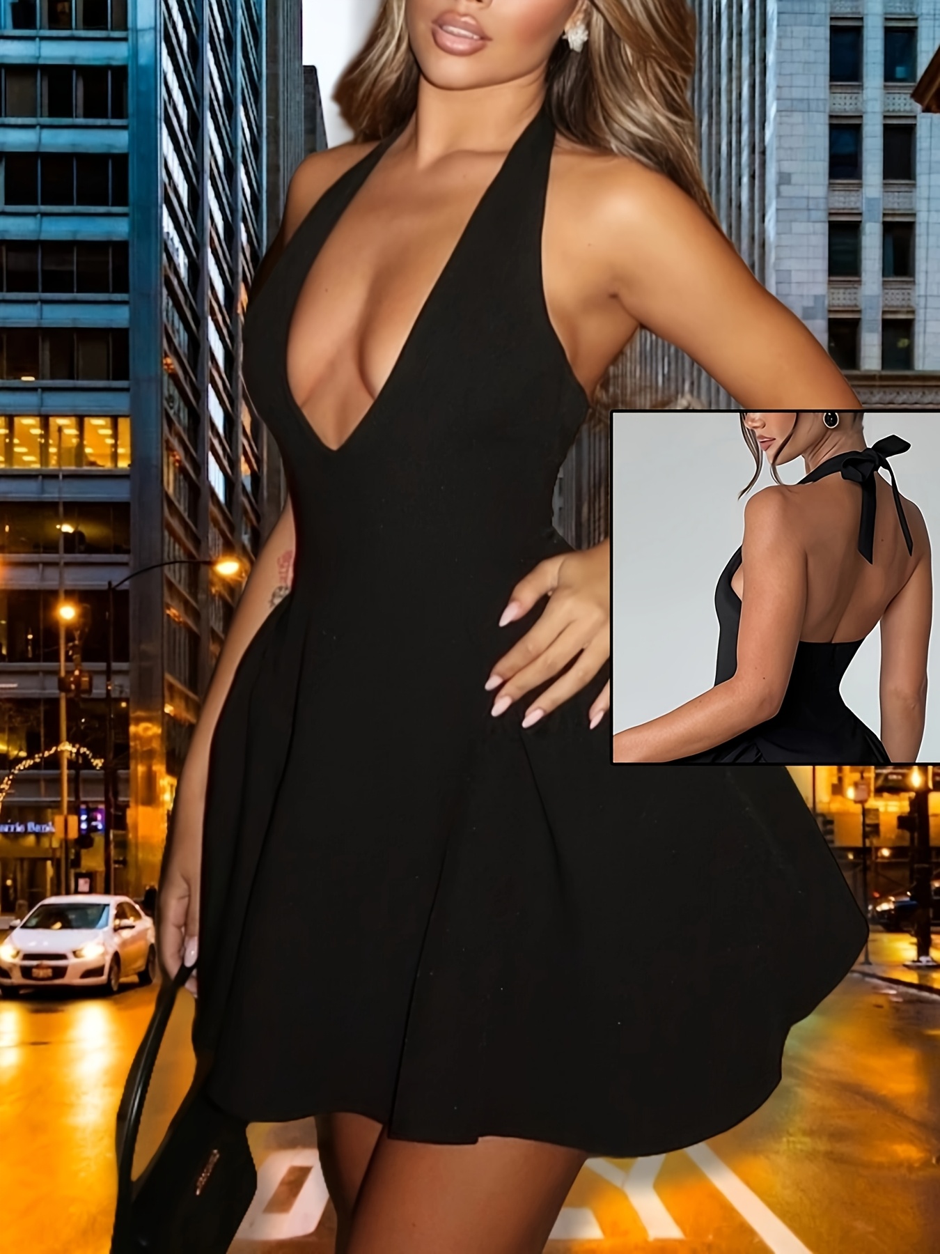 womens halter deep v neck backless tie back long