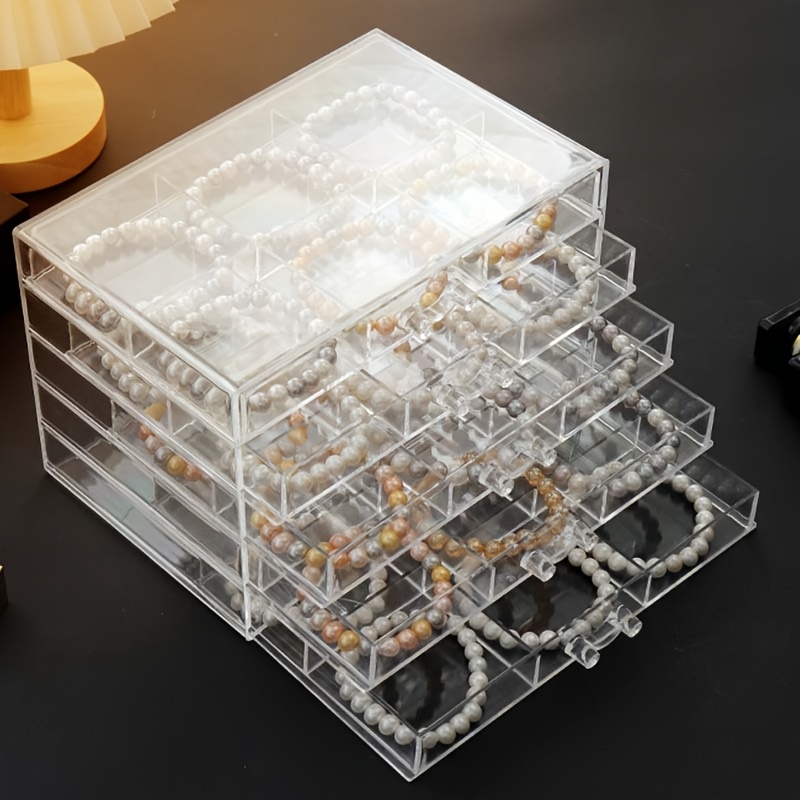 TEMU A Bracelet Storage Box With 18 Compartments Levels And 30 Compartments On 5 Levels, With Drawers - Hollow Polished Surface, Transparent Jewelry