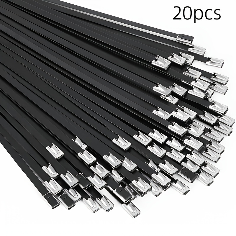 20/30pcs Black 304 Stainless Steel Zip Ties - Durable, Rustproof & Self-locking For Mechanical, Vehicle, Farm, Cable, Pipe & Outdoor Bundling
