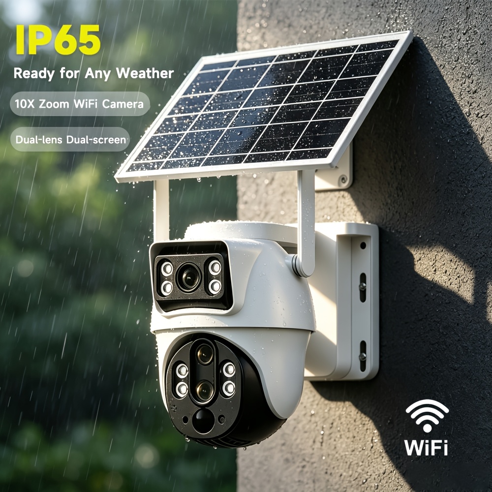 Image of Xiaovv Solar Powered Security Cameras Wireless Outdoor, 10x Zoom Dual-lens Pan-tilt 360° View, 2.4g Wifi Home Surveillance, Strobe Light Siren, Human Detection, Night Vision, Access