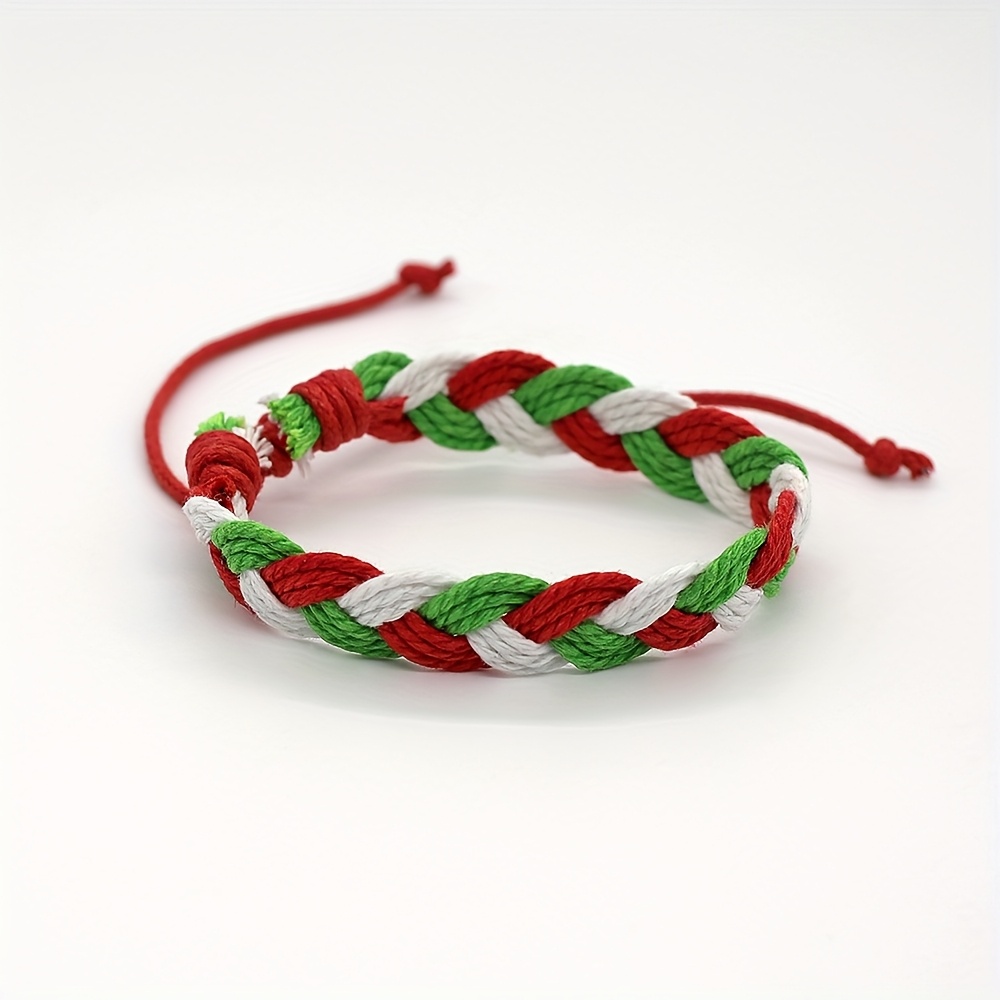TEMU 1pc/ Bohemian Style | | Handmade Red, White And Green Wax Thread | Friendship Bracelet | ' Daily Additions Bracelet And Wristband