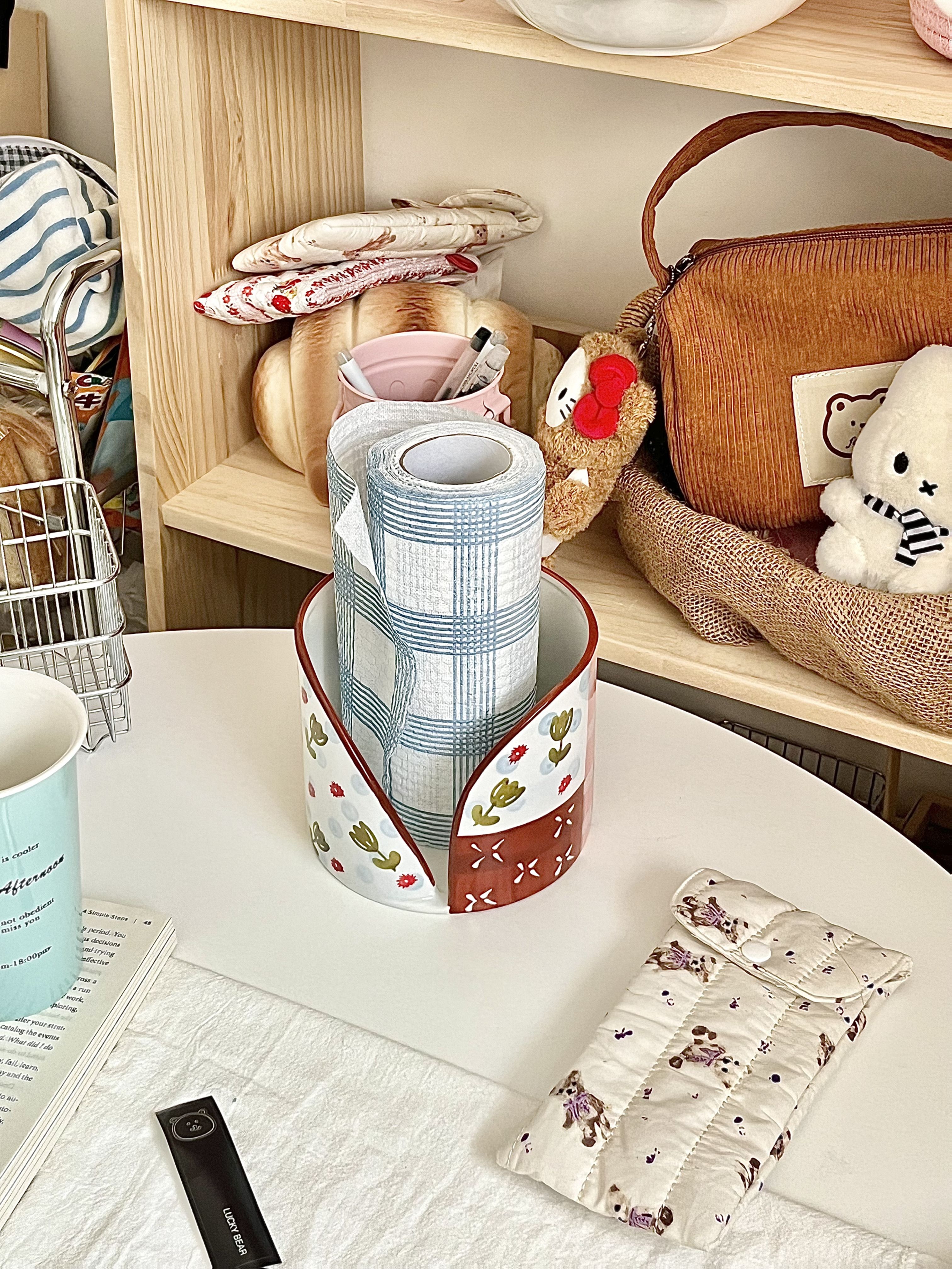 1pc   ceramic tissue holder heavy duty ceramic paper roll dispenser with grid style compartments space saving countertop table napkin organizer dining table compatible with tissues napkins toilet paper Product details 3