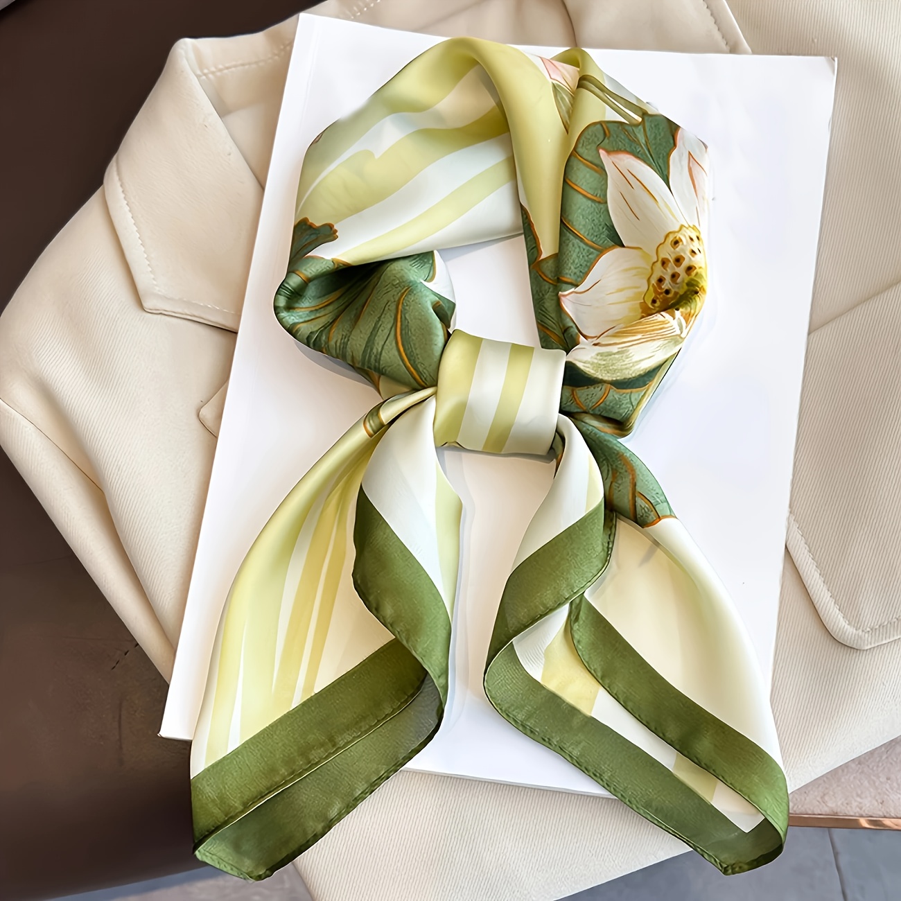 TEMU Elegant Floral Pattern Scarf, Multi-functional Use, Satin Texture, Lightweight And Breathable, Suitable For Daily Wear, Fashionable Item, Use