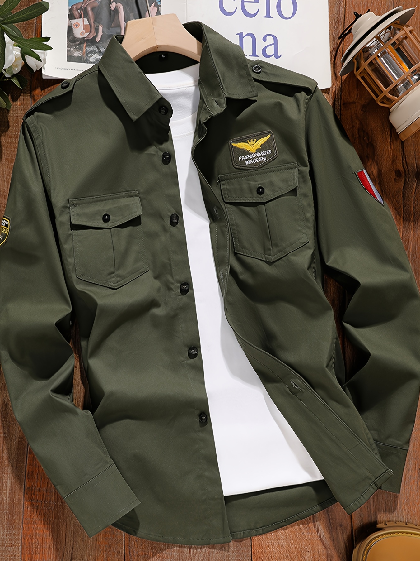 Mens Mantel Military Look Herren Herren Militärjacke Olivgrüner