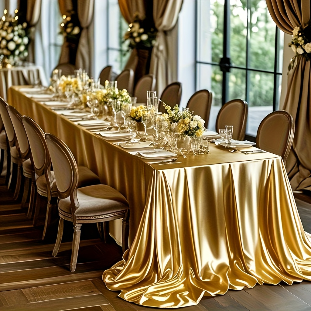E-shop goldenfarbene Tischdecke Polyester rechteckig, helle, luxuriöse Tischdecke, rechteckige Polyester-Tischdekoration, Tischdecke für