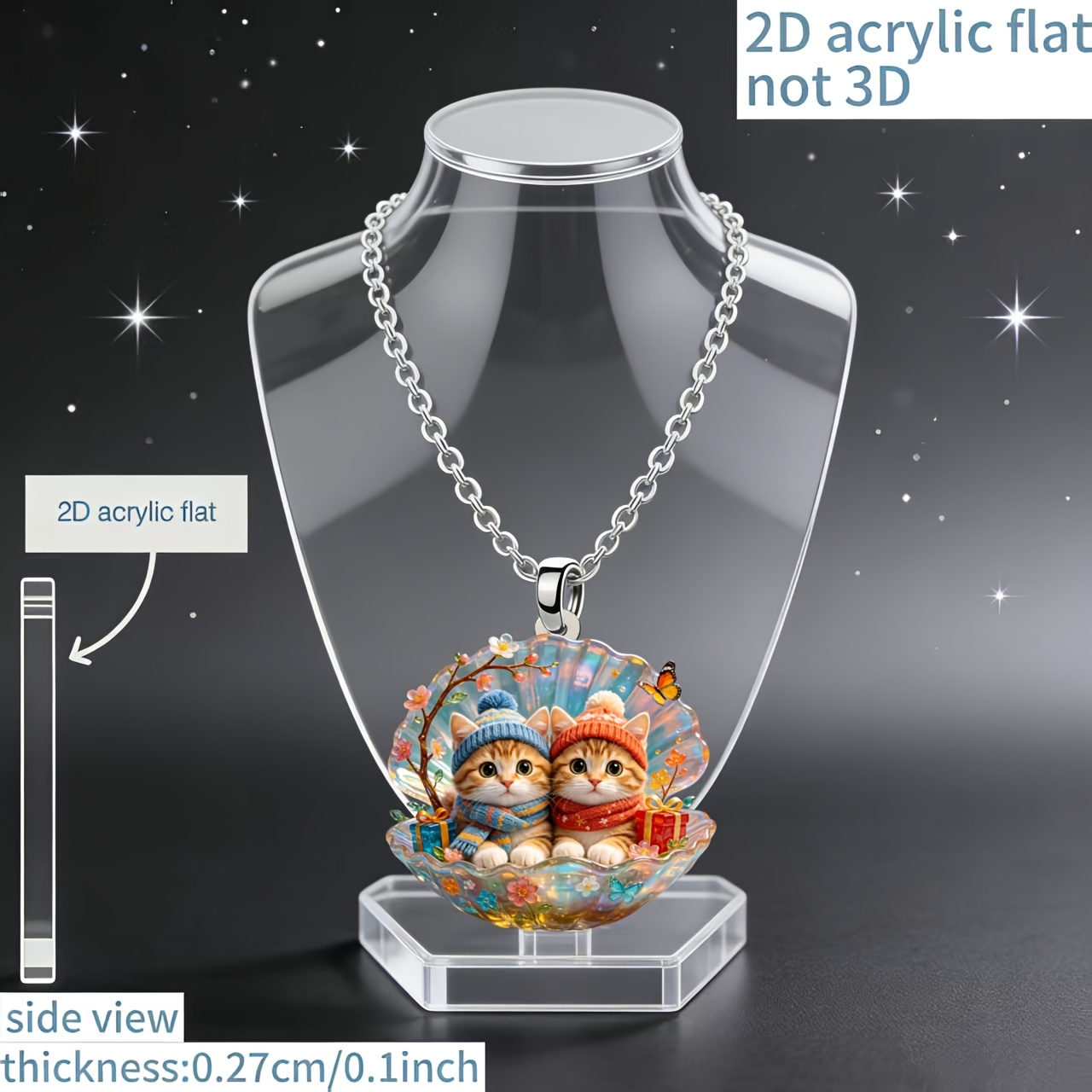2pc Cute Kitten Patterns Chain Pendant Necklace