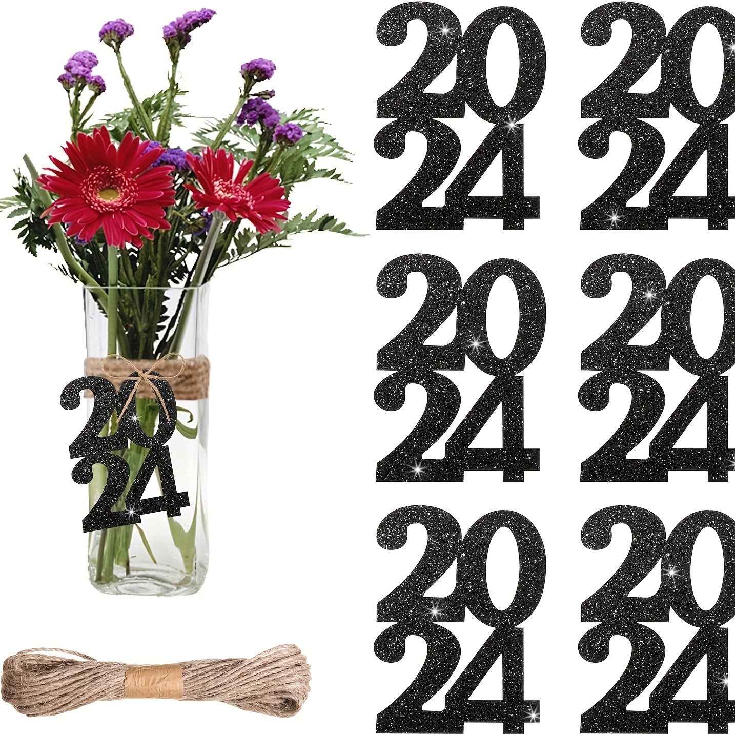 

12pcs Glitter Cutouts Tags Decorations Double Side Graduation Cutouts New Year Decorations For Graduation New Year Party Supplies