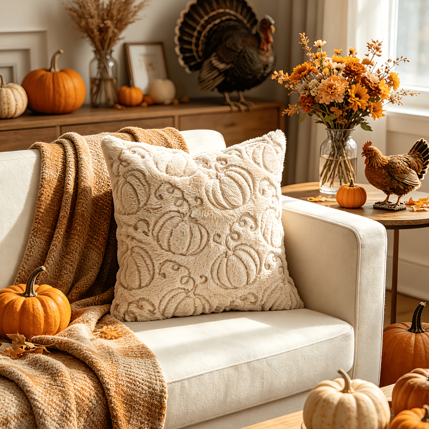 TEMU 1 Housse de coussin d'automne Beige avec broderie de citrouille, douce et moelleuse, housse de coussin pour canapé, chambre à coucher, salon,
