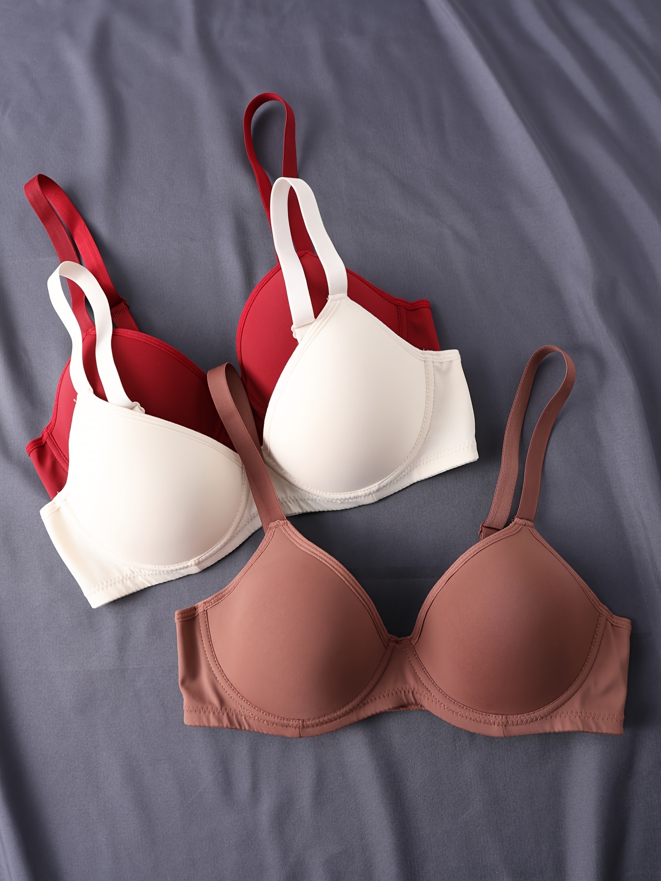 3pcs Solid Lightly Padded Bra, Comfy & Simple Underwire Daily Bra, Women's  Lingerie & Underwear