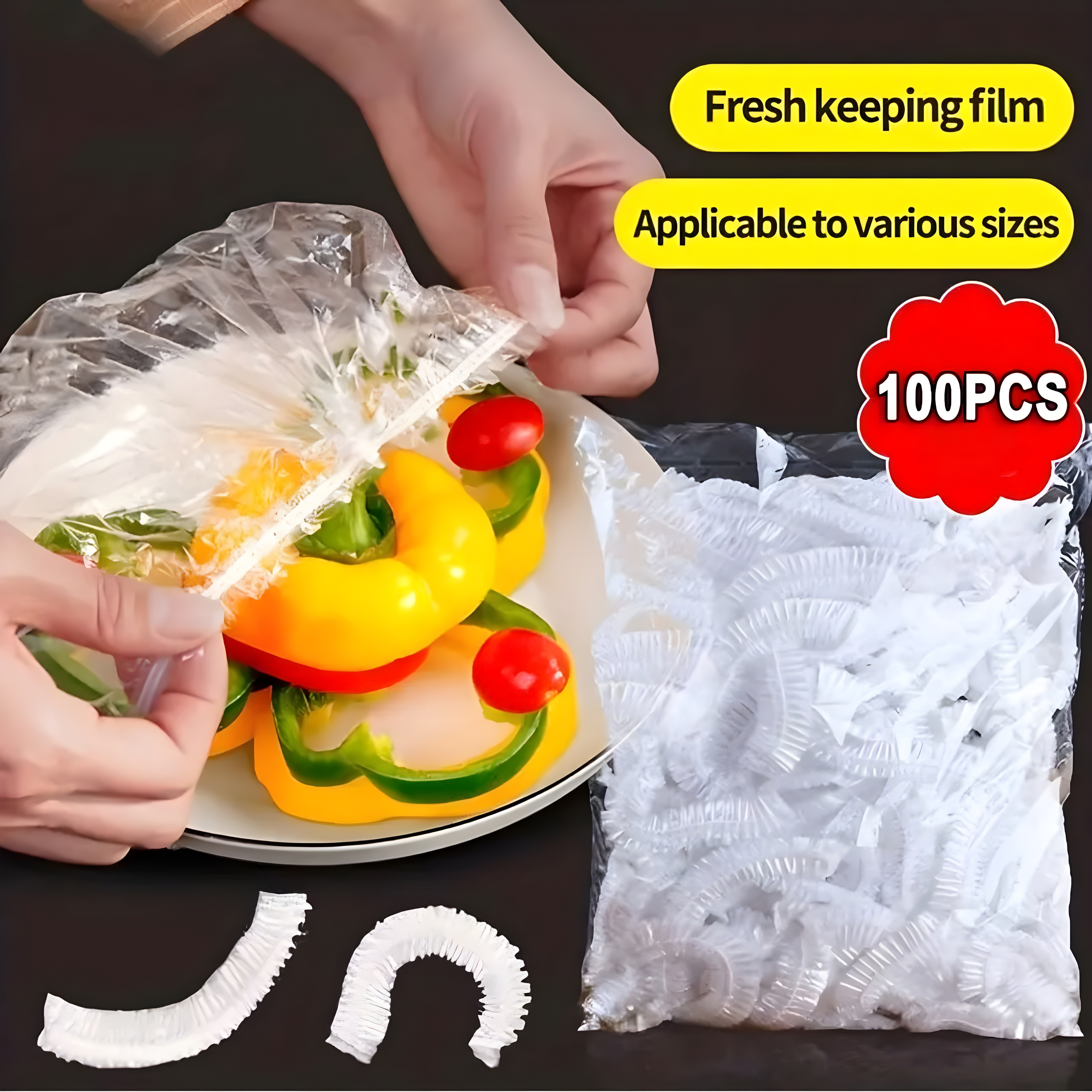 Image of 100pcs Colorful And White Plastic Wrap Covers, Food Grade Pe Film Plastic Bags, Bowl Covers, Food Elastic Covers, Disposable Bowl Covers, Keep Your And Secure, Kitchen Supplies