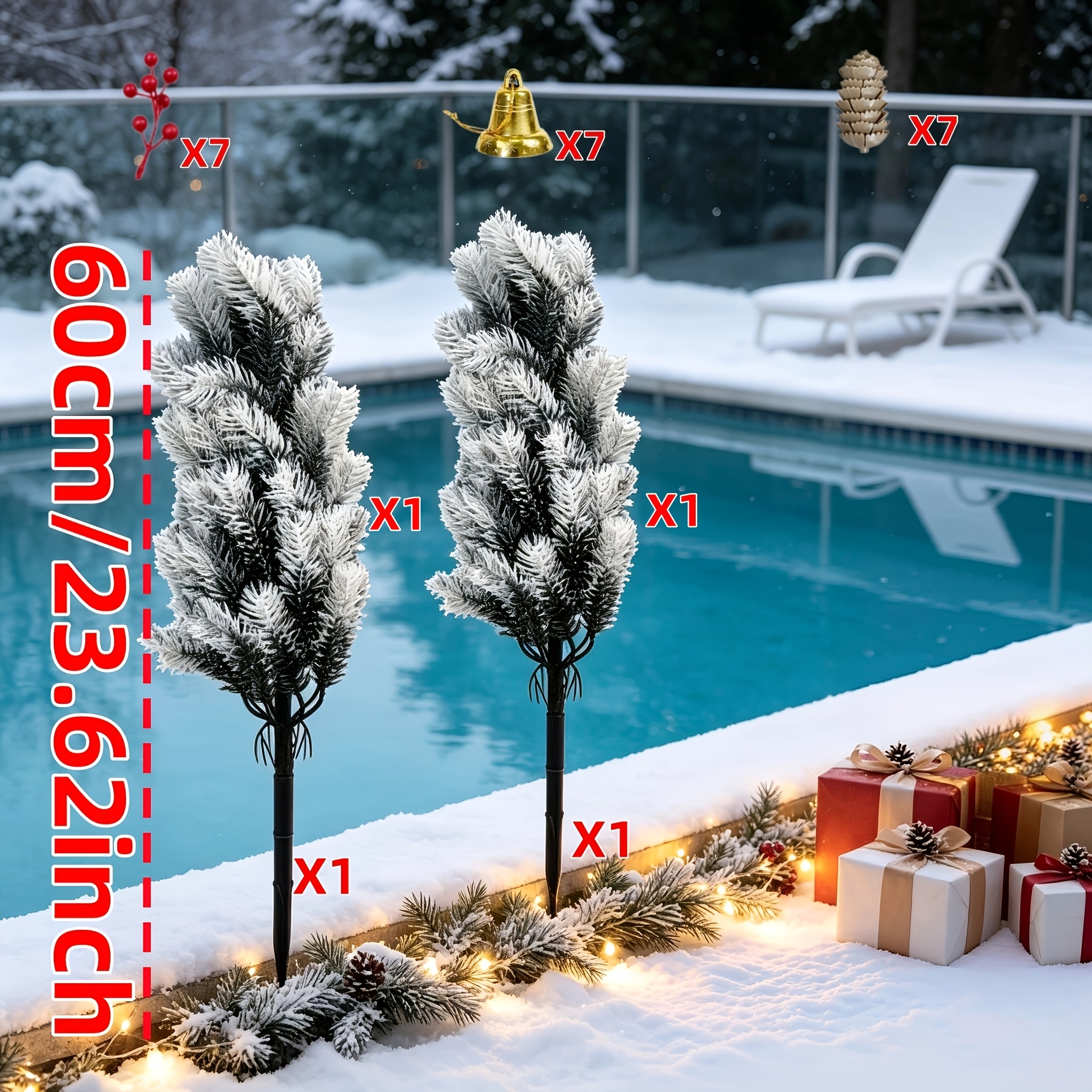 TEMU 2 Sets - Extra Large Winter Christmas Holiday Luxurious Artificial With Ground Plug And Red Berries And Bells And Pinecones - Outdoor/indoor
