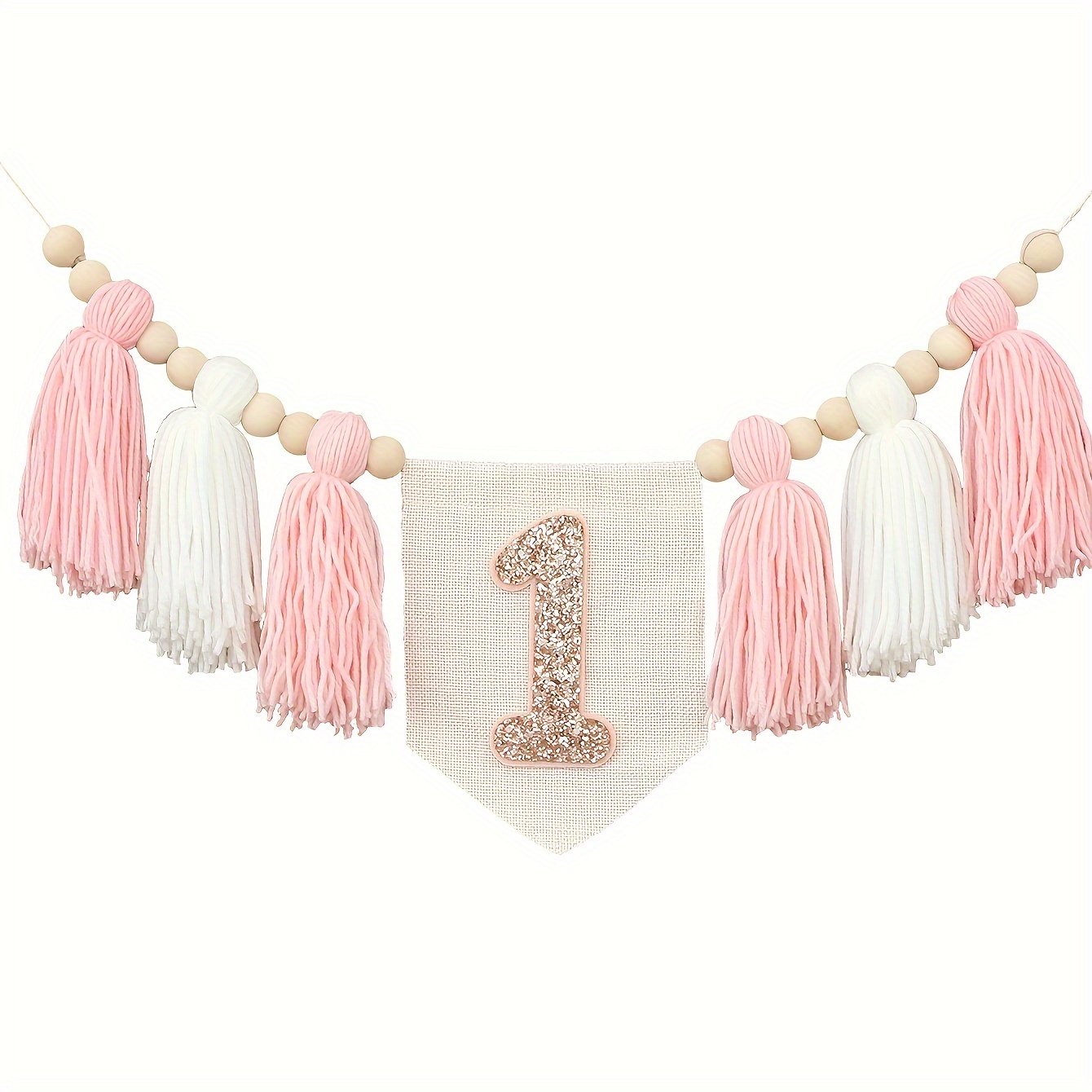 

Boho Chic Pink Birthday High Chair Banner With Sparkling Tassels & Garland - Perfect For Bedroom Decor