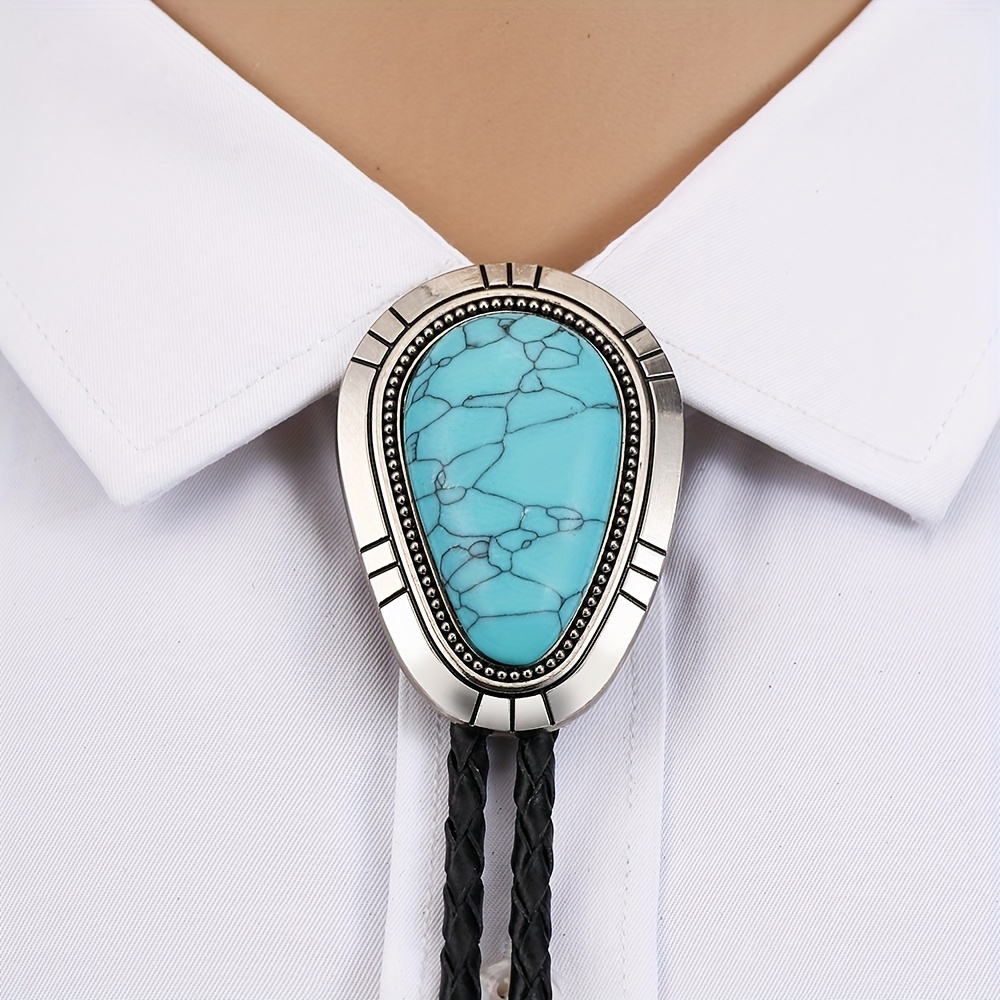 

Men's Fashion Bolo Tie With Large Water Drop Gemstone - Western Style, Non-woven Fabric