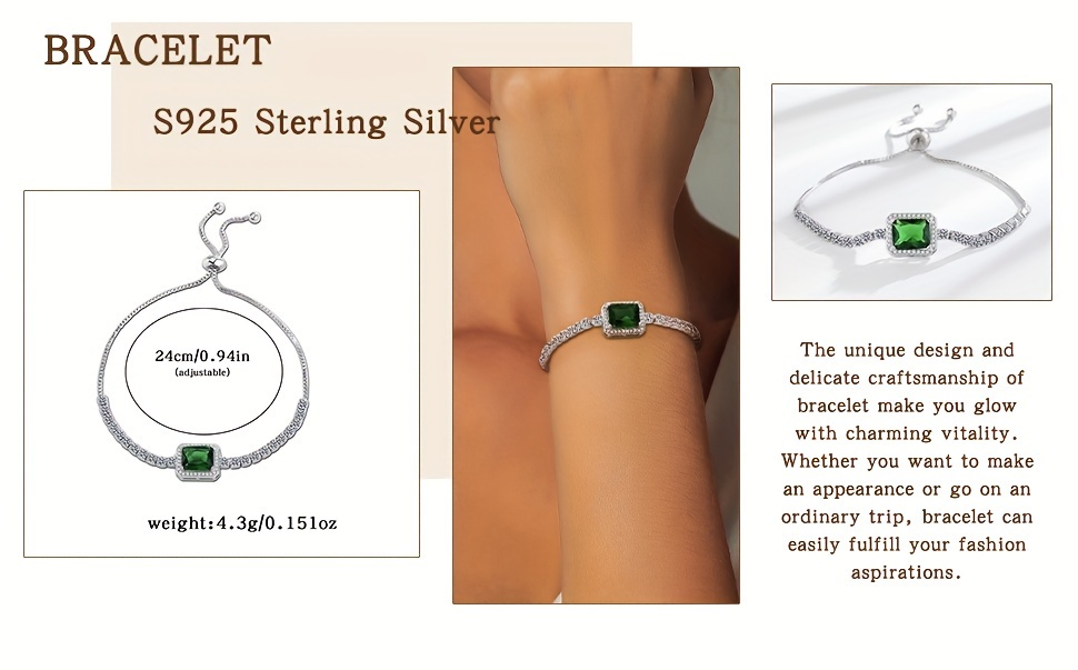 a luxurious and sophisticated ladies bracelet with green   zirconia adjustable 925 silver 4 3g suitable for daily banquets gifting and middle eastern occasions details 1