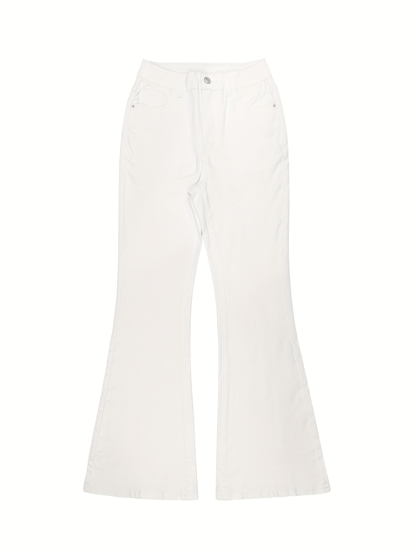 GILIPUR MH1025 Light Blue Retro High-Waist Stretch Straight Leg Women's Pants, Street Style Solid Color Long Pants with Pockets, All-Season Comfortable Stretch Fabric, Machine Washable