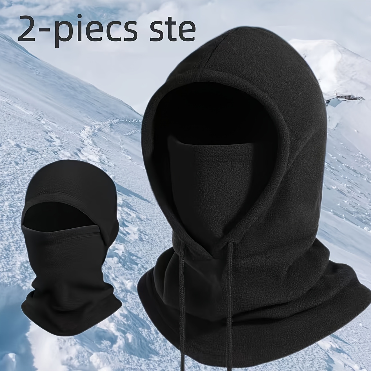 Image of 2pcs Unisex Winter Balaclava Hat Set - 2pcss Hats Free , Matching Clothing Style - Soft Warm Full Coverage Ski Headband, Bohemian Ethnic Style Black White Plush Lining Windproof Gear, Winter Accessory