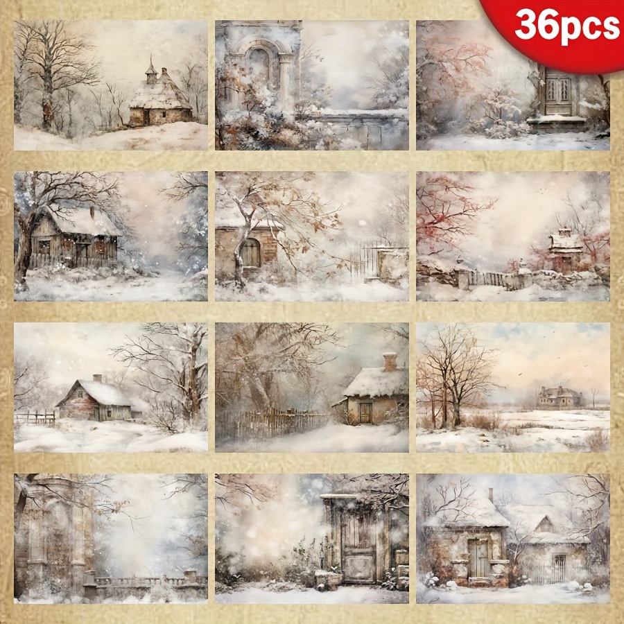 TEMU 36 Feuilles de Papier pour Scrapbooking A5 Hiver - Enneigés et Conceptions de Chalets Cosy, Parfaites pour les Loisirs Créatifs, Cartes de Vœux