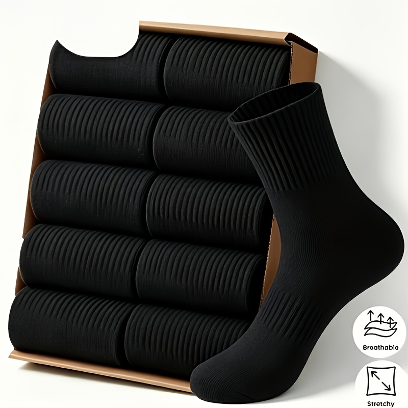 TEMU 12-pair Extra Thick Men's Mid-calf Sports Socks, Suitable For : Spring, Autumn, Winter, And Summer, Comfortable Athletic Socks, Simple Black And