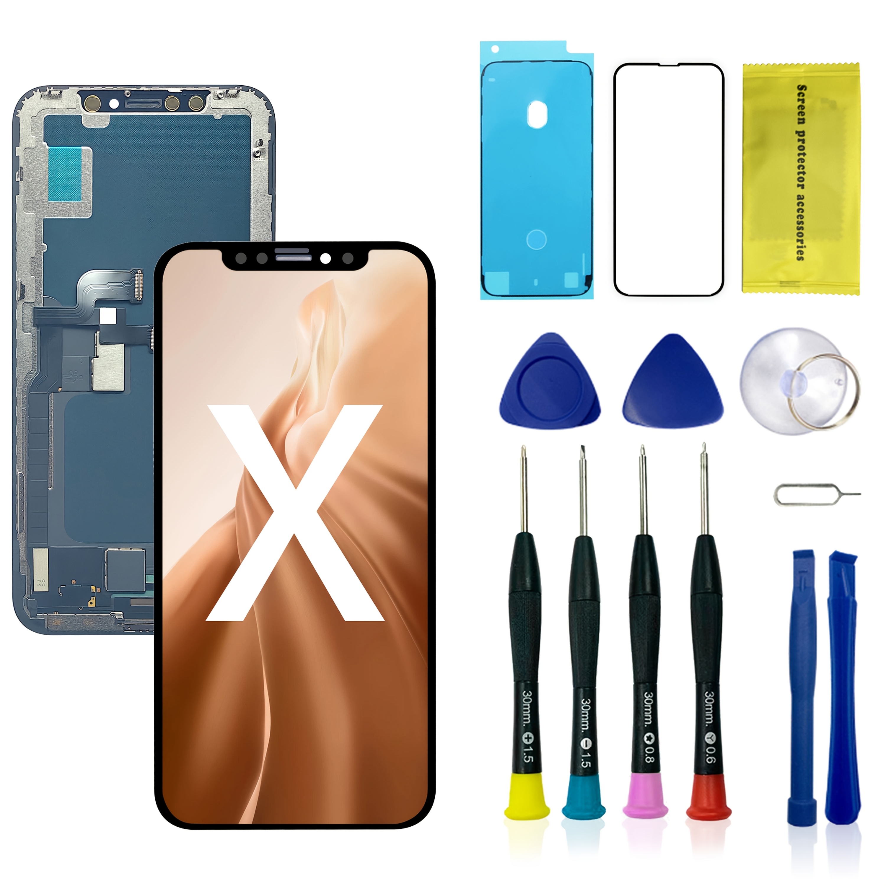 Écran Complet IPhone X – Kit LCD 5,8" FHD + Verre Tactile, Compatible A1865/A1901/A1902, Outils Inclus