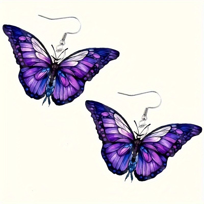 TEMU 2d Flat - A Pair Of 2d Acrylic, Elegant Purple Earrings, Lightweight And Durable, Women's Pendant | For Halloween, Thanksgiving, Christmas,