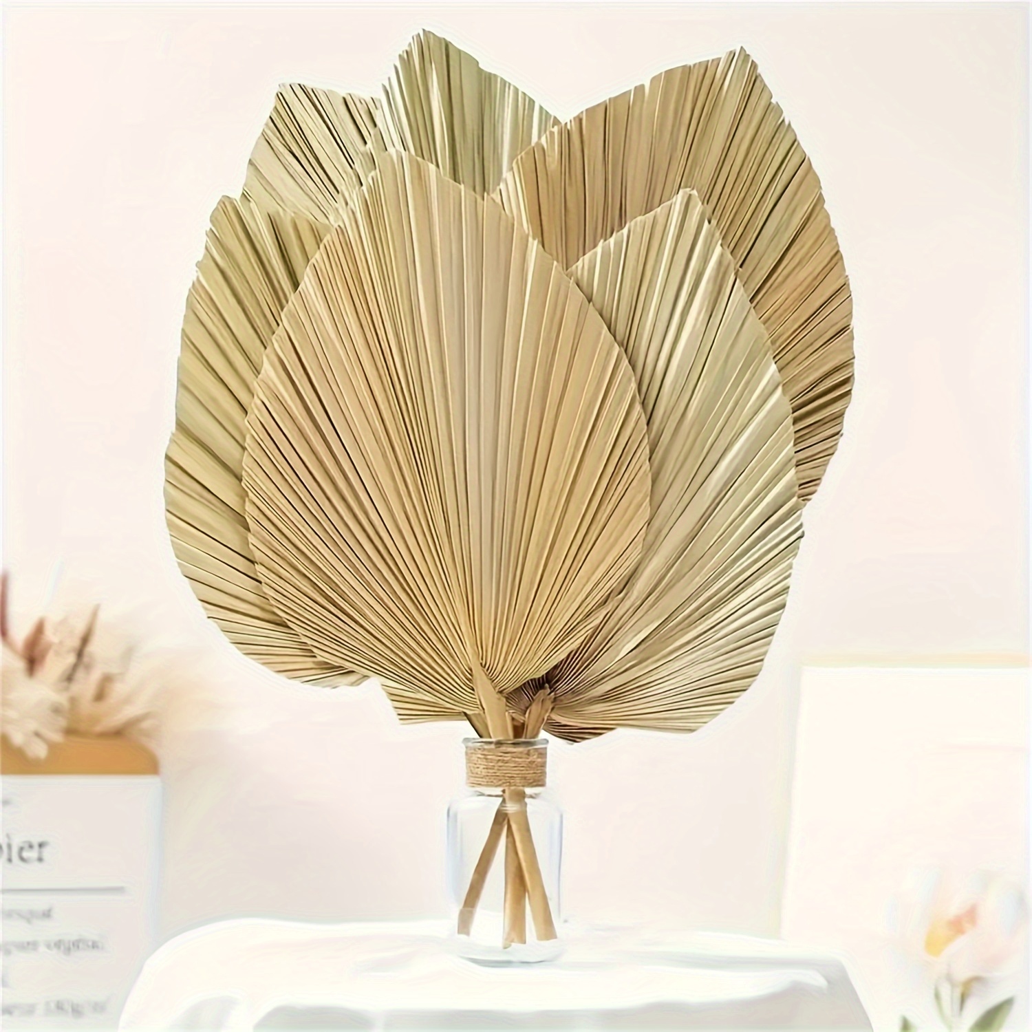 Image of 6pcs/10pcs Natural Rattan Dried Palm Fans - Suitable For Wall Decoration, Wedding, Holiday Parties, Decor - Multi-holiday Use For, Hanukkah, Christmas, Easter, Thanksgiving - Dried Flower Fan Blowers
