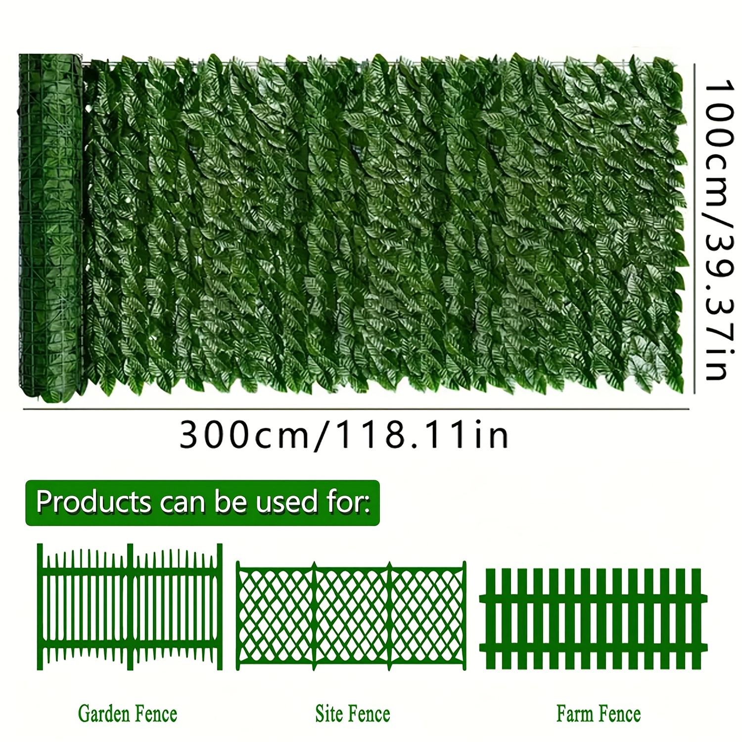 118.11inch x 39.37inch Expandable Artificial Evergreen Ivy Privacy Fence Screen - UV-Protected, Waterproof Plastic Vine Leaf Panel for Outdoor Garden, Patio, Courtyard Decor - Versatile Green Wall Hedge Cover, Fence Decor