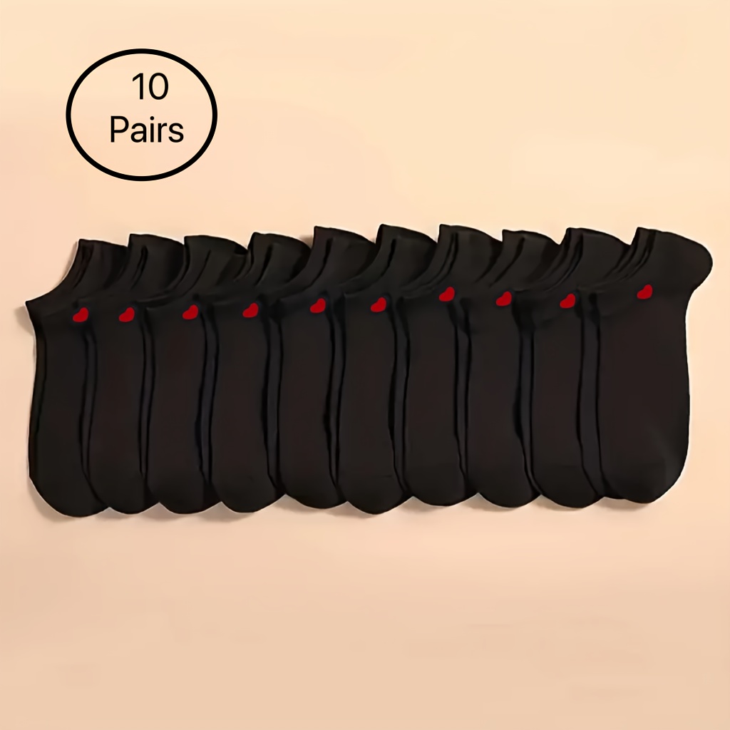 Kuva tulossa: TEMU 10 Paar / 20 Paar / 30 Paar / 40 Paar Schwarze Liebe Niedliche Atmungsaktive Bequeme Freizeit Sport All-Match Tägliche Damen Kurzsocken