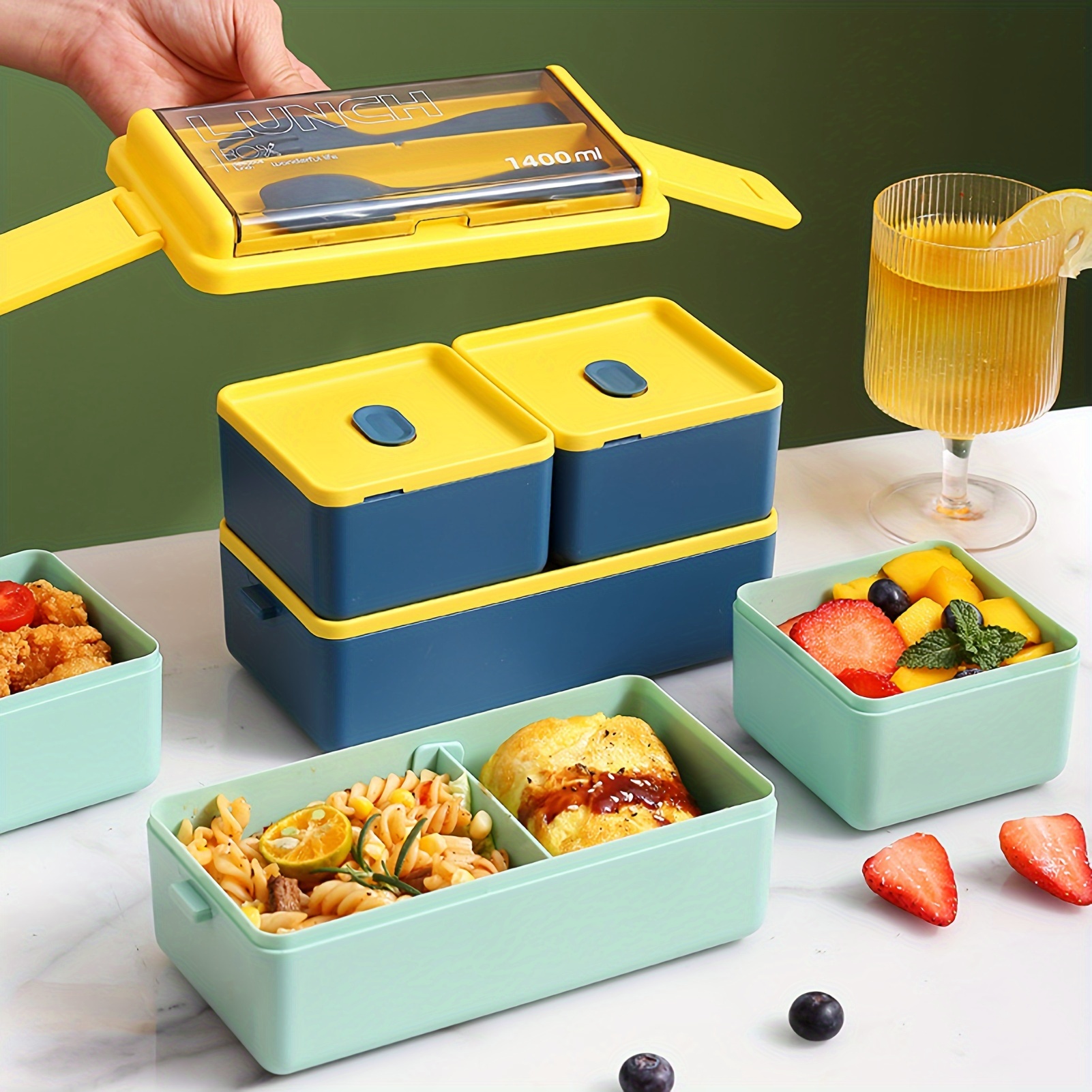 1400ml double layer bento lunch box with divider leak proof microwave   material ideal for meal prep   colors   details 8