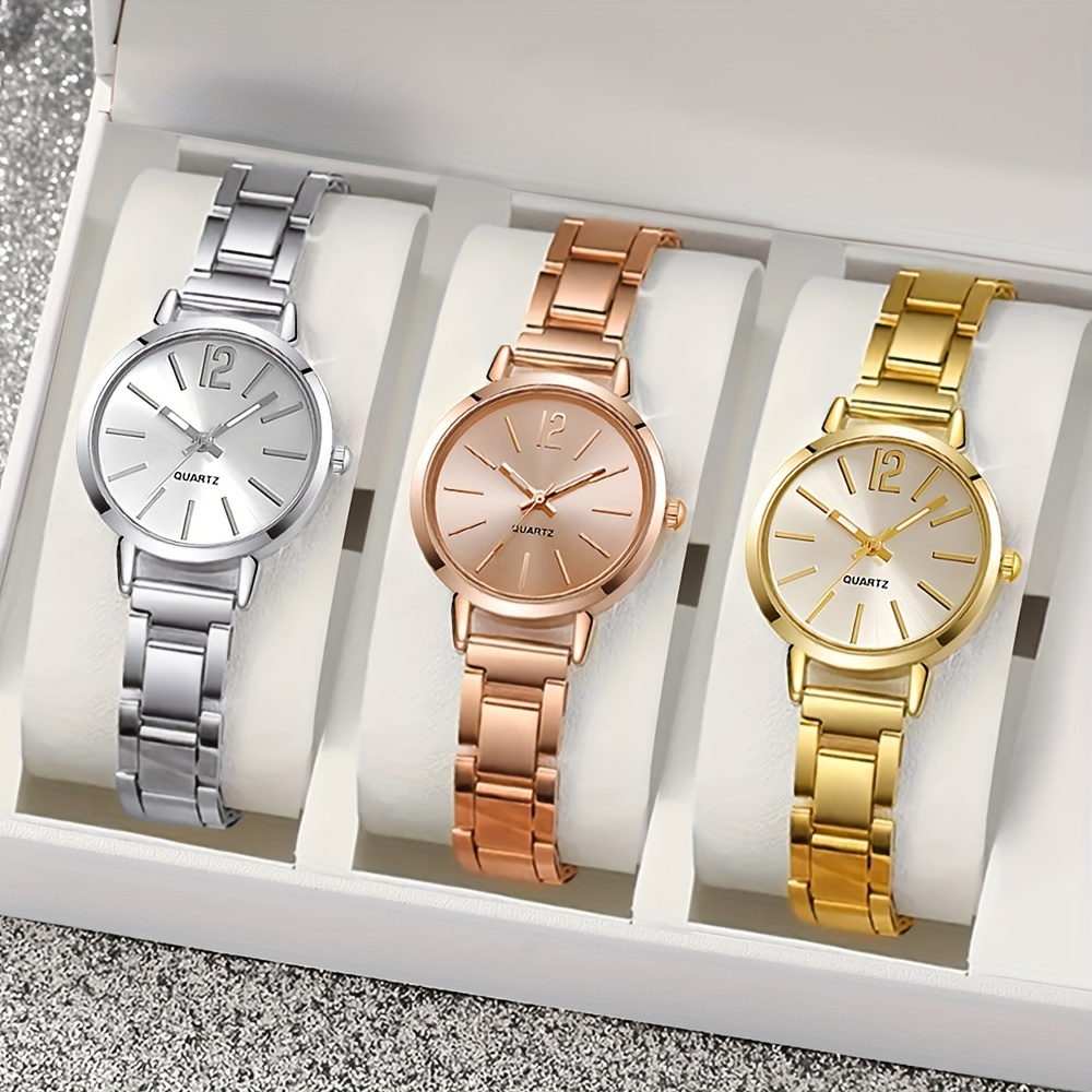 3pcs Stylish and Elegant Quartz Women's Watch Set, Perfect for All Occasions - Ideal Gift for Mom or Girlfriend (Box Not Included)