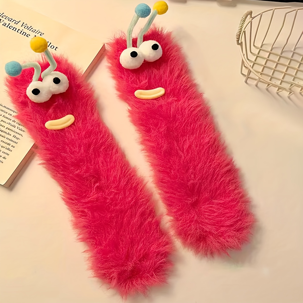 Image of 1 Pair Cute Plush Socks - Soft Warm Winter Socks With Design, Hand Washable, Options For Home & Outdoor Use, Cozy Indoor Footwear, Sock Design, Soft Texture Socks