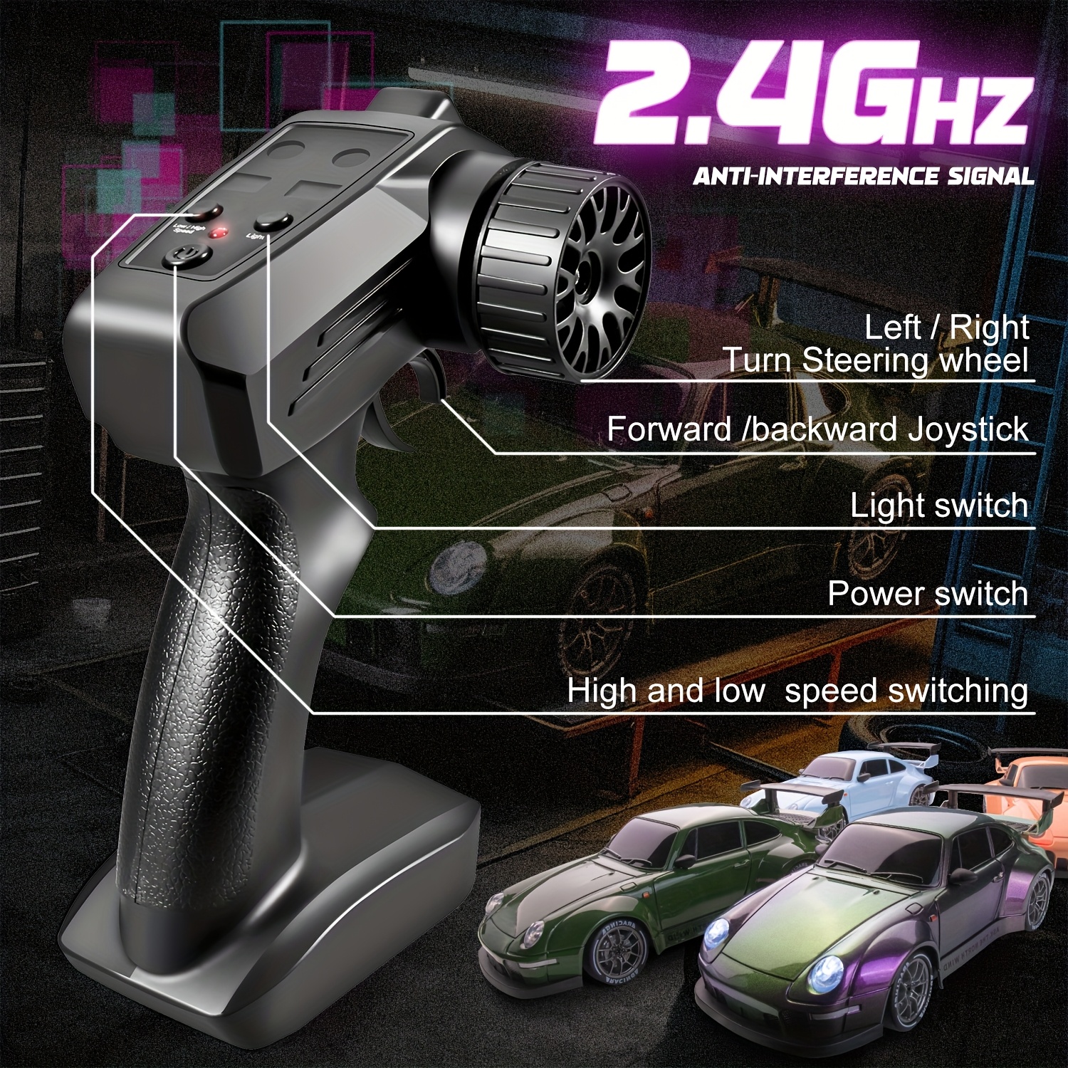 1:24RC Drift Car, Four-color for PORSCHE Car, 20km/h High-speed Rc Car, 4WD RemoteControl Car with Tire Roadblocks And LED Lights Batteries Suitable for Children Over 8 Years Old Birthday, Holiday Gifts