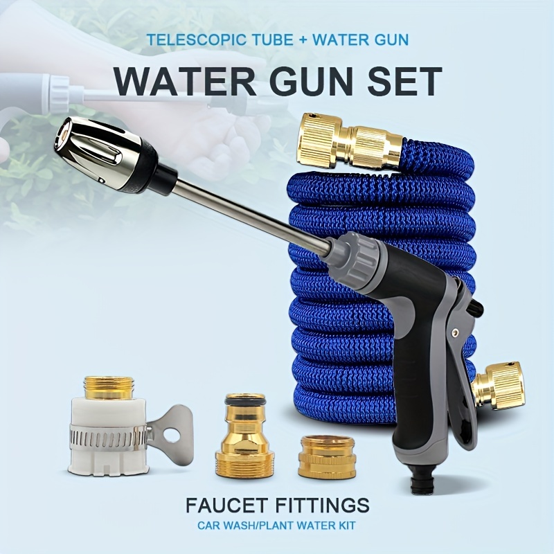 

1pc, 3 Times Retractable Garden Hose Set With 3 Function High-pressure Water Gun, Suitable For Car Washing, Watering Flowers, Garden Irrigation, Cleaning, Etc., Size 35ft/50ft/75ft