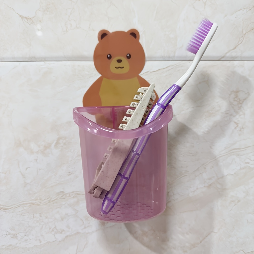 3pcs cute bear toothbrush toothpaste holder set wall mounted no drill bathroom organizer with drainage for   bathroom accessories details 1