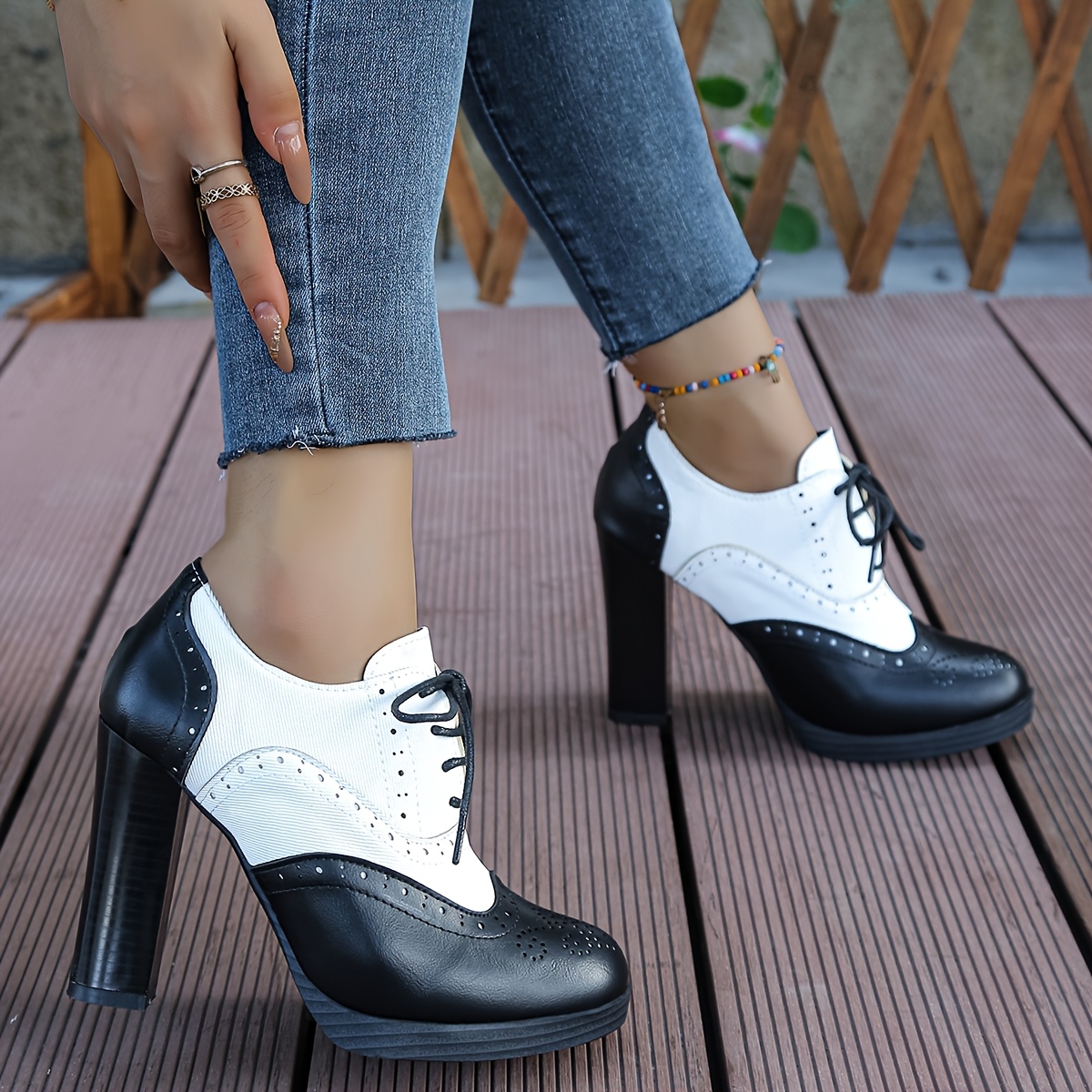 TEMU Zapatos Oxford tipo brogue vintage de talla grande para mujer, estilo europeo y americano, con tacón y y , calzado para mujer