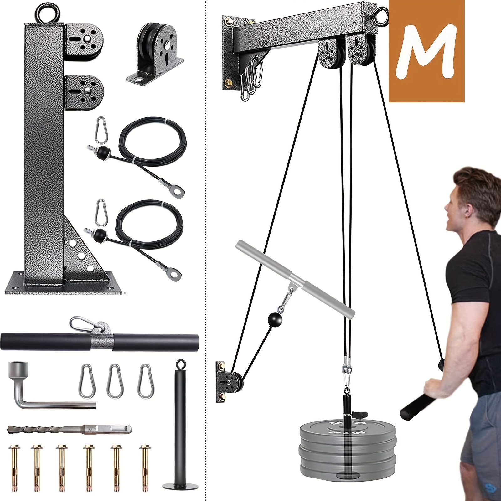 200lbs weight stack cable crossover machine, wall mounted dual