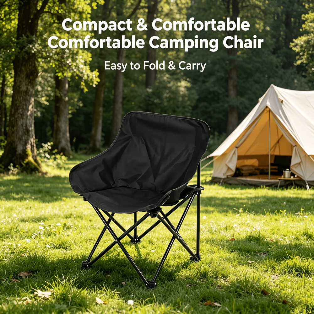 Image of Heavy-duty Oversized Moon Folding Chair With Thick Wear-resistant Fabric & Sturdy 8-support Frame - Portable Outdoor Seat Suitable For Camping, Picnic, Garden, Patio, /outdoor Use - Capacity For And