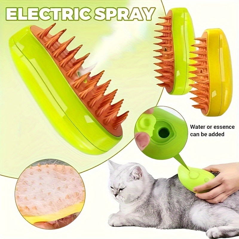 

3-in-1 Steamy Pet Brush For Shedding - Usb Rechargeable, Water Spray Dog & Cat Grooming Tool With Defur Comb And Mist Function