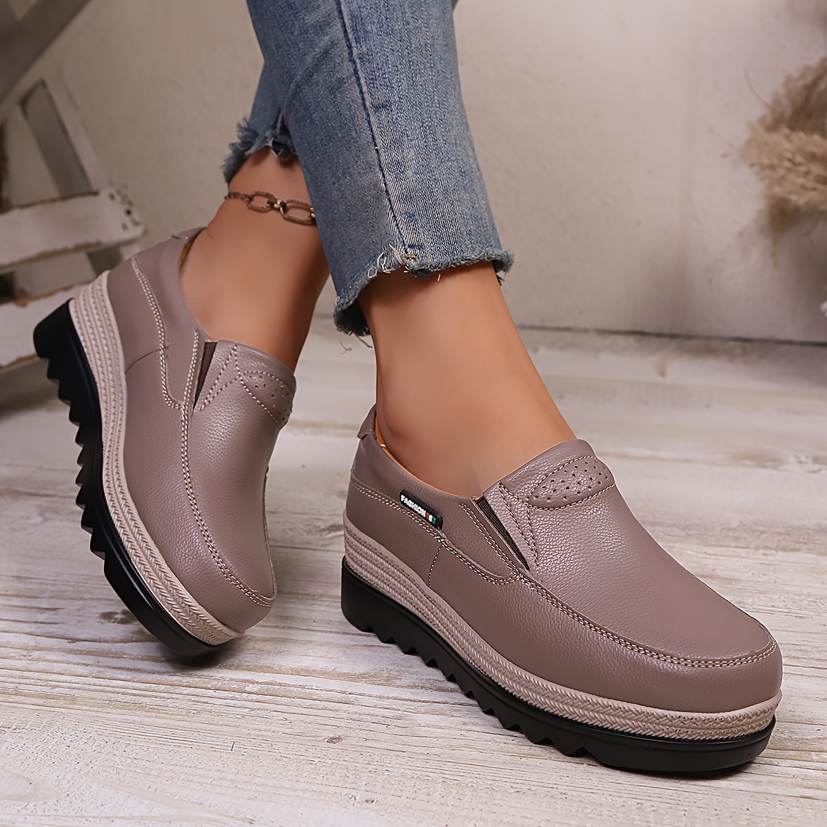womens slip on mule loafers with wedge heel comfortable cushioned insole   lift needed round toe casual suitable for wear office shopping upper sole women shoes 8