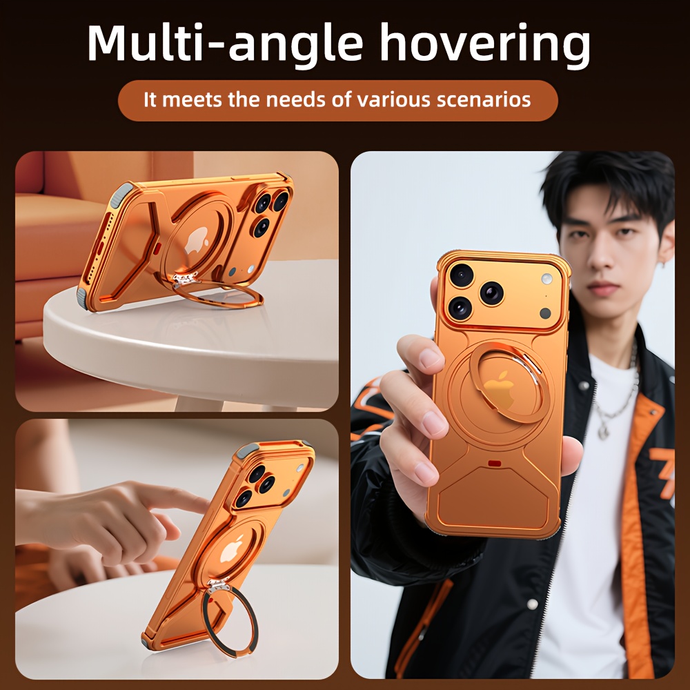 Phone Case - Compatible with Iphone 17/Iphone 17 Pro Max/Iphone 17 Air/Iphone 17 Pro[Metal Invisible Magnetic Stand Case]360-Degree Rotating Magnetic Stand with Borderless Hollow Heat Dissipation Protection Case