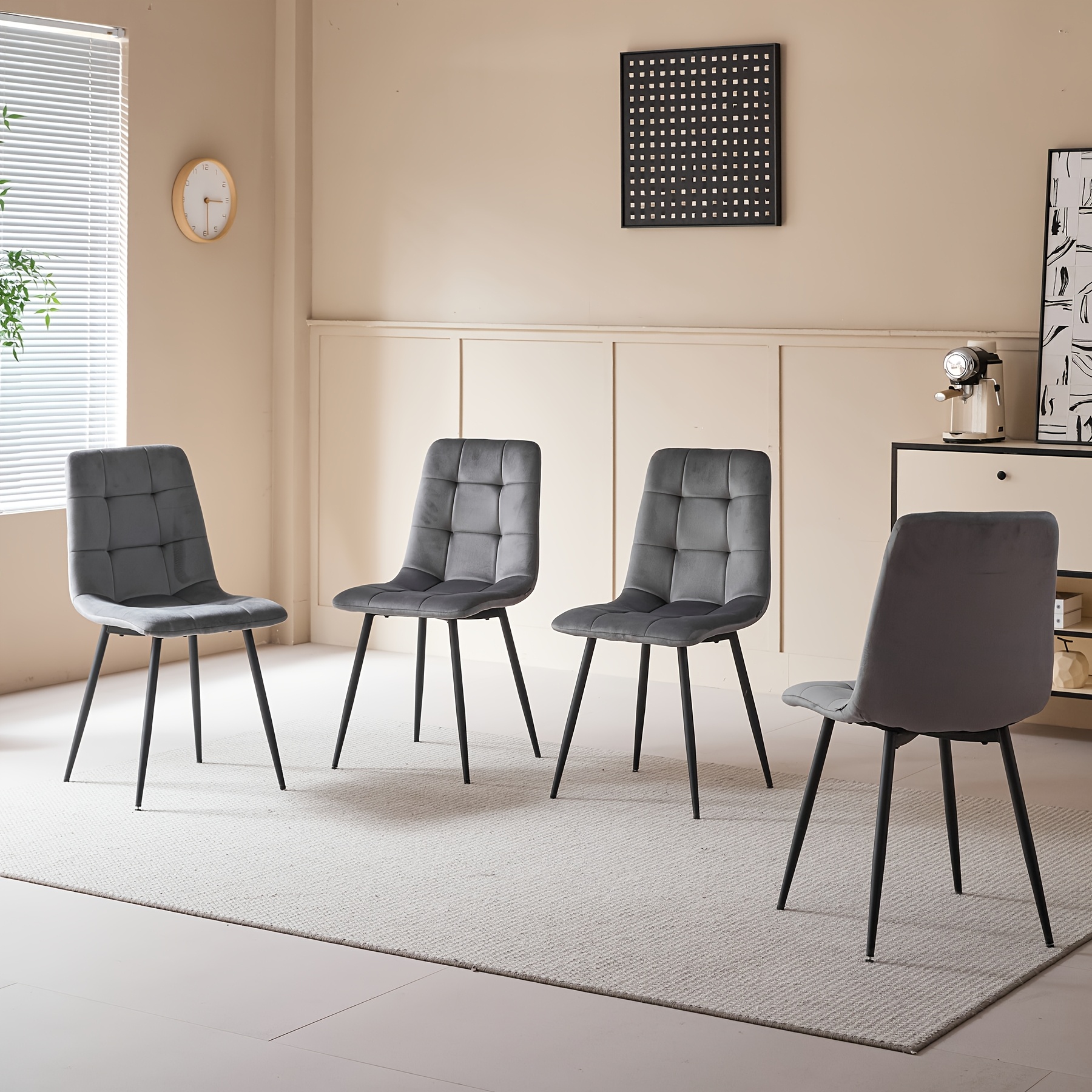 Image of Egoonm Set Of 4 Nordic Style Velvet Dining Chairs, Upholstered Kitchen Chairs With Cross Metal Legs, Modern Accent Chairs For Kitchen, Dining Room, Living Room