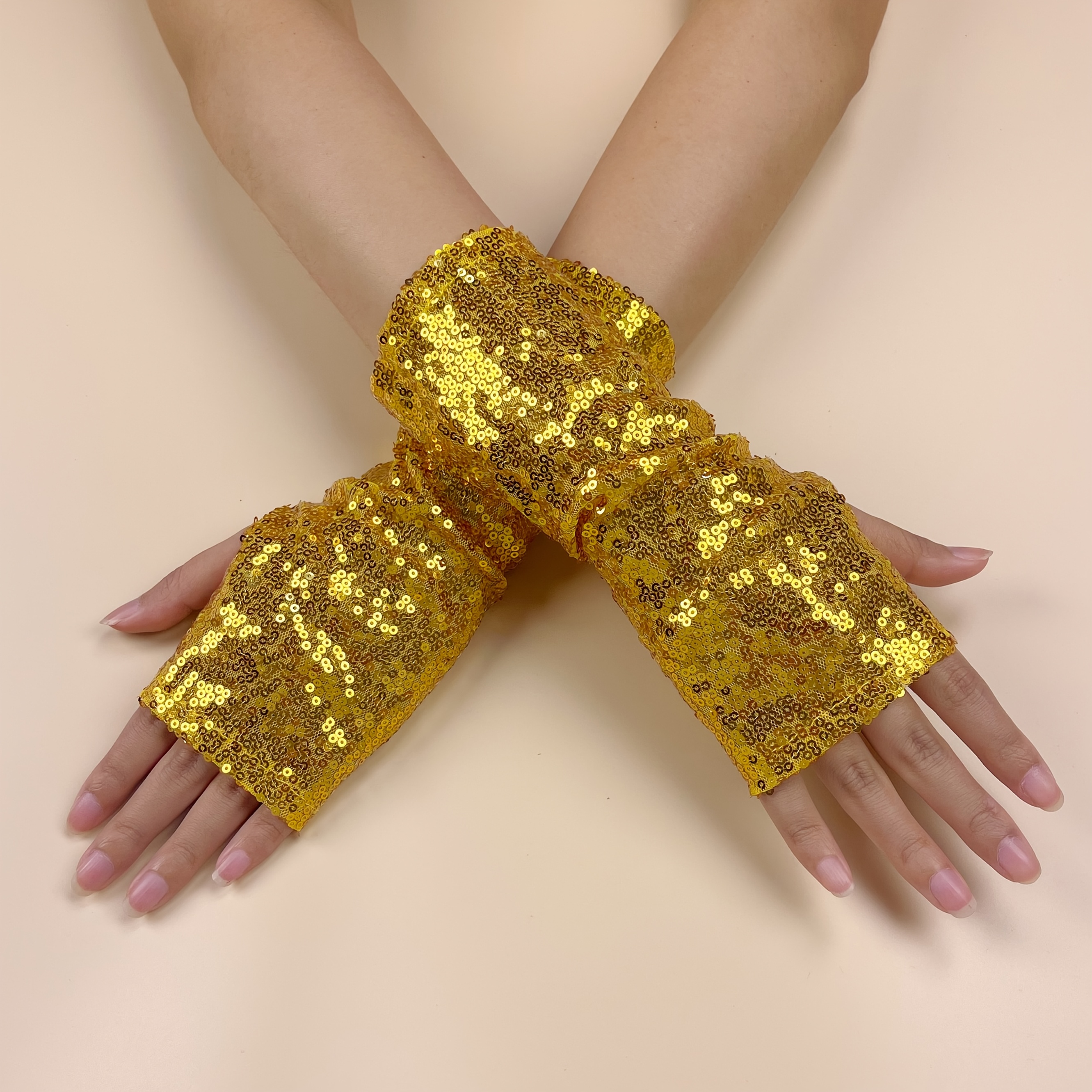 TEMU 1 Paire de Gants Courts Doigts à Paillettes Réfléchissants pour Boîte de Nuit, Gants de Danse de Rue, Gants de Performance Scénique